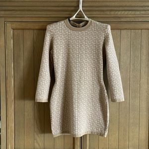 Balmain jacquard long sleeve body con mini dress